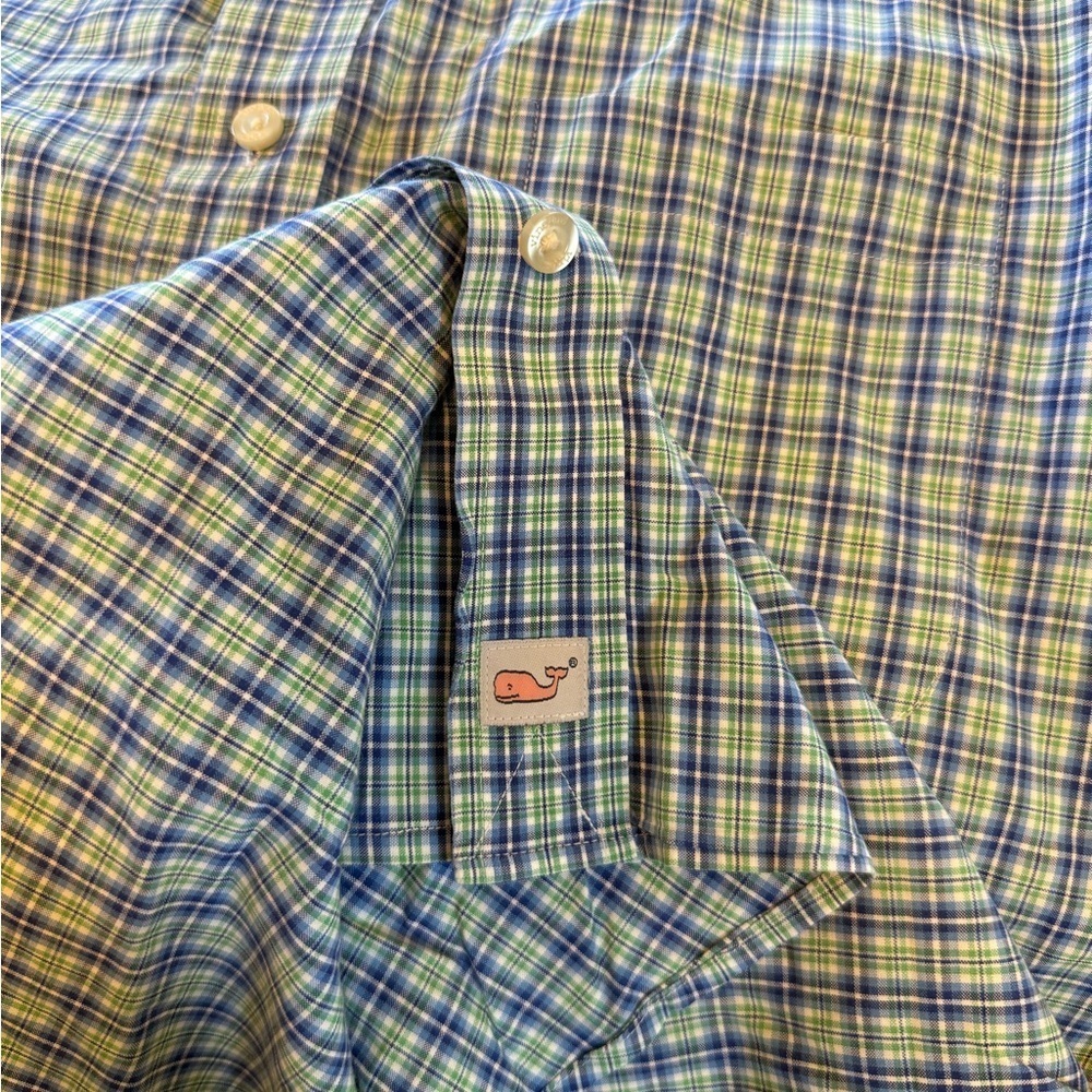 Vineyard Vines Murray Shirt green and blue plaid size medium excellent condition - Picture 2 of 8